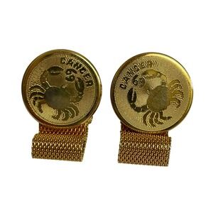 Dante Cancer Zodiac Wrap Mesh Cufflinks Mens Gold Vintage